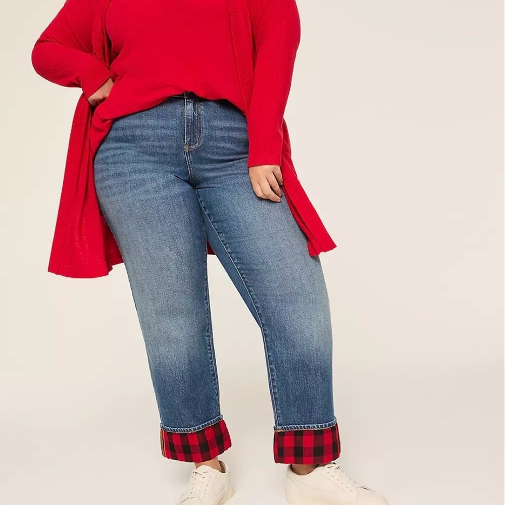 NWT Lane Bryant Denim Jeans with Red Plaid Cuffs